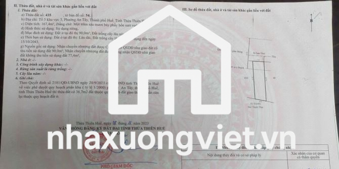 Bán đất tặng nhà kho 167,4m2 Mặt tiền đường Tam Thai, Phường An Tây, TP Huế, chỉ 2,68 tỷ